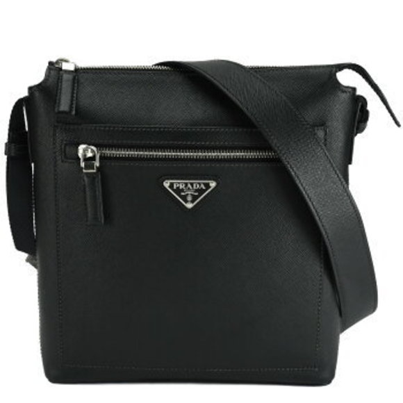 PRADA Triangle Logo Bag Black Saffiano Messenger Crossbody - Picture 1 of 1